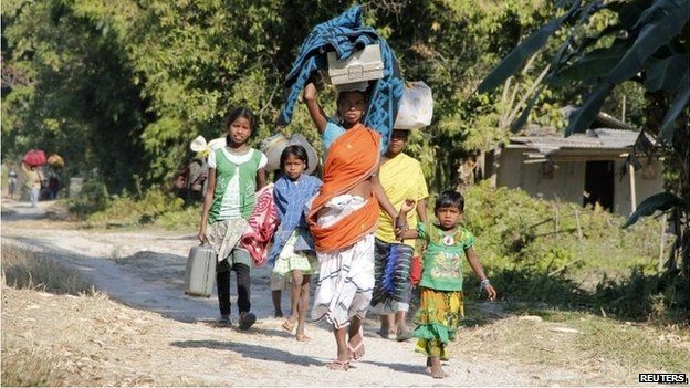 Hundreds of tribespeople fled their homes after the attacks in Assam