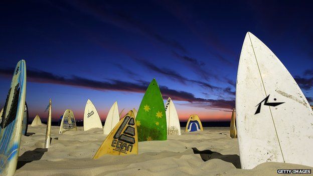 Sculpture with surfboards at Cottesloe beach, Perth, by artist Chris Anderson