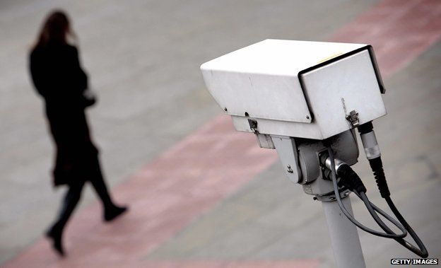 CCTV points towards woman walking