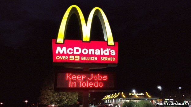 McDonald's sign reading: "Keep jobs in Toledo"