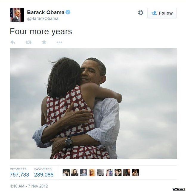 Obama's Tweet: Four more years.