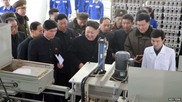 North Korean leader Kim Jong-un gives field guidance to the newly built Pyongyang City Mushroom Farm