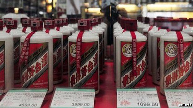 Bottles of Maotai are displayed in a Chinese department store