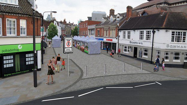 Artist's impression of barriers at Queen Street, Ipswich
