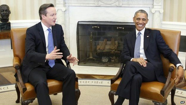 David Cameron and Barack Obama meeting in the Oval Office at the White House