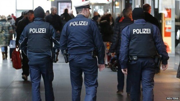 German police patrol the Hauptbahnhof, Berlin's main train station, 17 January 2015