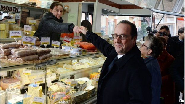 Francois Hollande at a market in Tulle, 17 January 2015