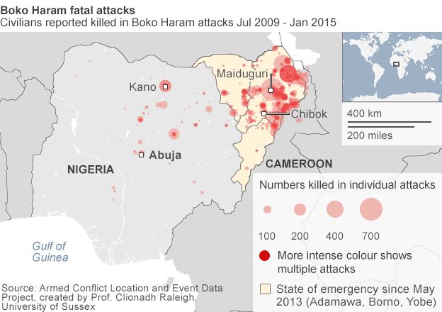 map showing fatalities from boko haram attacks