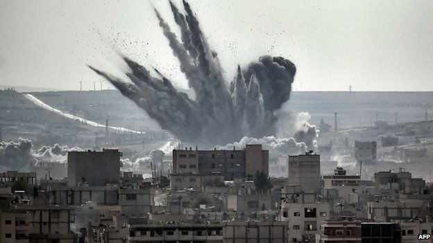A shell exploding in Kobane in November 2014