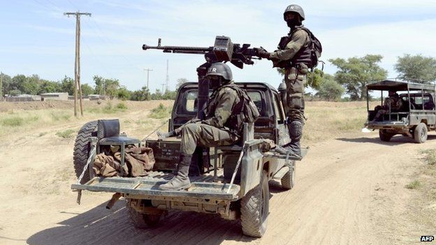 Cameroonian soldiers on patrol near the Nigerian border