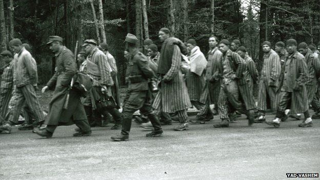 A death march of prisoners from a concentration camp in 1944