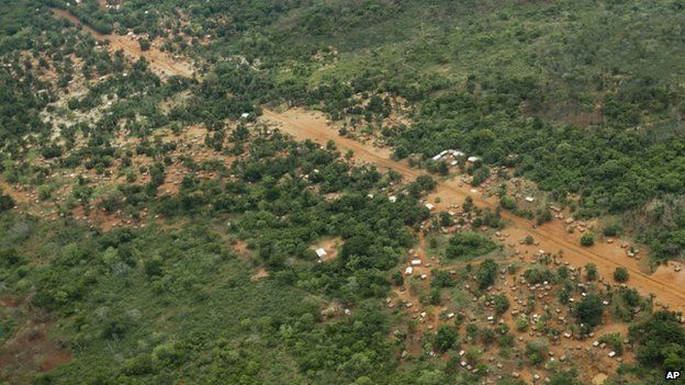 Aerial view of the town of Obo in the Central African Republic