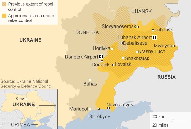 Map showing territory held by pro-Russian separatists in Ukraine