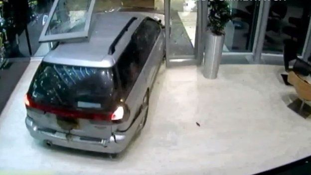 Car smashing the doors at Red Bull, Milton Keynes