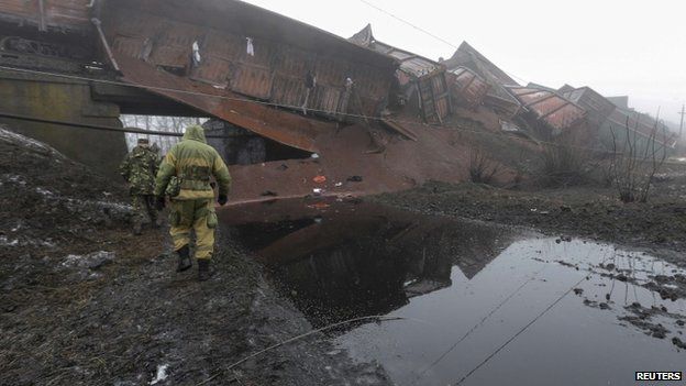 Damaged bridge near Kuznetsovka village in Zaporizhzhya region of east Ukraine. 21 Jan 2015