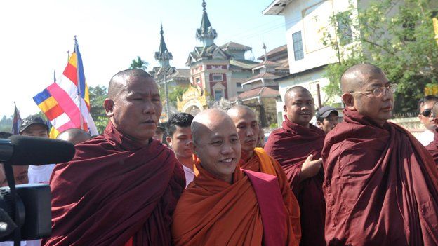 Wirathu (C) pictured on 20 January