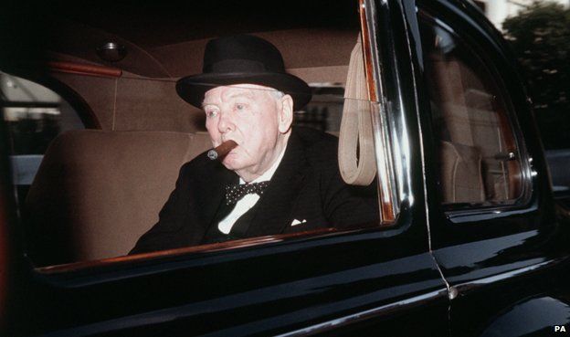 Churchill in car, 1950s