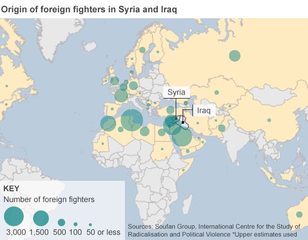 Map of foreign fighters in Syria