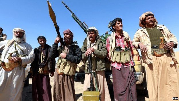 Tribal gunmen hold weapons apparently to protect their province from possible attacks by Shia Houthi rebels in the oil-rich province of Maarib, Yemen, 22 January