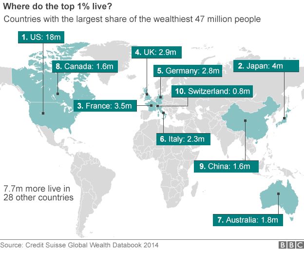Map showing where the wealthiest 1% live