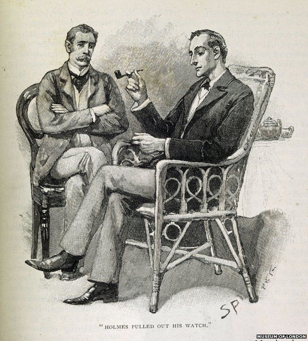 Sydney Paget illustration of Sherlock Holmes (with straight pipe) from The Strand magazine