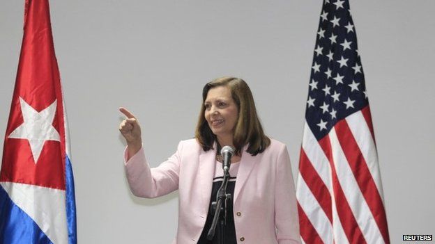 Director of the Cuban Foreign Ministry's North American affairs office Josefina Vidal talks to the media during negotiations to restore diplomatic ties with the U.S. in Havana 21 January 2015