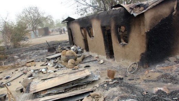 Burnt houses in Baga after a Boko Haram attack - Nigeria, 2013