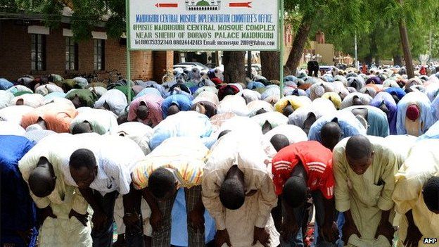 Muslims pray at Maiduguri Central Mosque in Nigeria - 2012