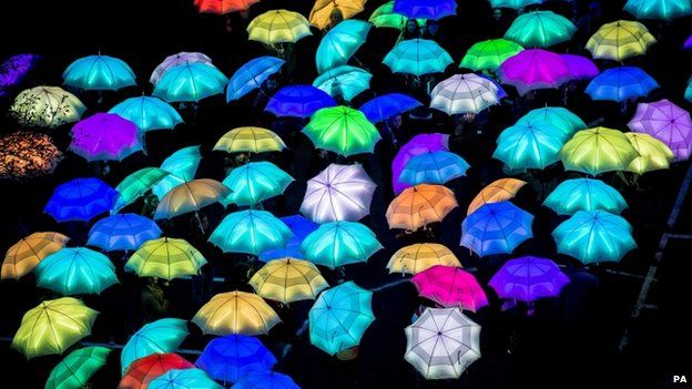 Lit up brollies at the Green Capital launch