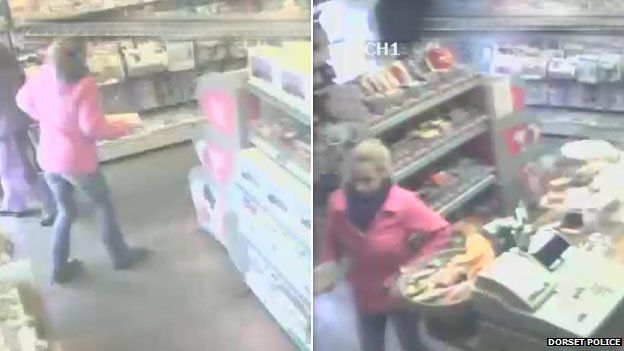 CCTV of Samantha Henderson in The Sweet Shop, Corfe Castle, on 21 January