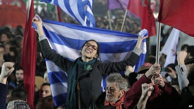 Supporters of Syriza celebrate the party's victory