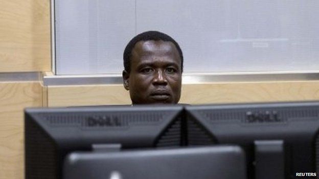 Dominic Ongwen, a commander of the Ugandan Lord's Resistance Army (LRA), waits for the start of court procedures at the International Criminal Court in The Hague (26 January 2015)