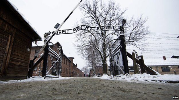 The main gate of the Auschwitz camp