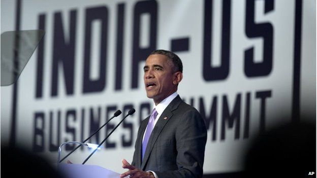 US President Barack Obama speaks at business forum in Delhi (26 Jan 2015)