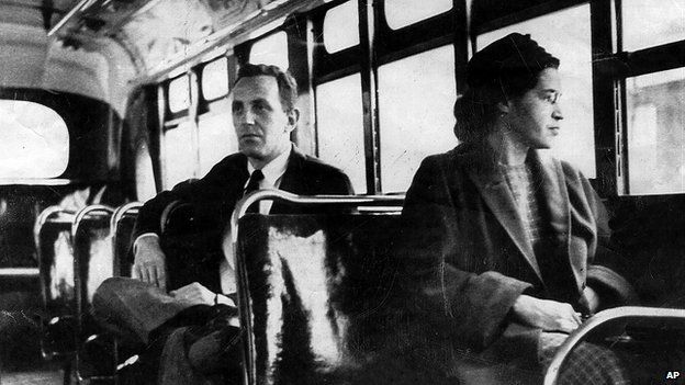 Rosa Parks sitting on a bus