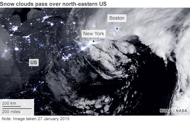 Snow clouds passing over north-eastern US