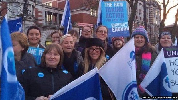 Midwives striking in central Manchester