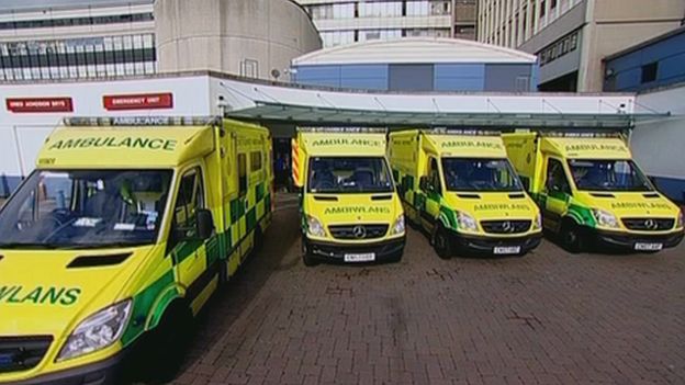 Ambulances at a hospital