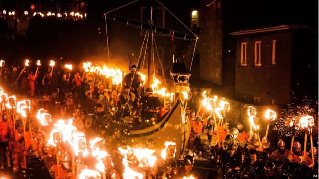 PA The procession leading to the burning site of the Viking long ship