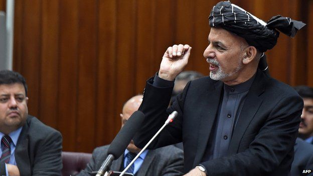 President Ashraf Ghani in Afghan parliament on 20 Jan 2015, presenting cabinet list