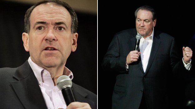 Mike Huckabee in 2007 (left) and 2014 (right)
