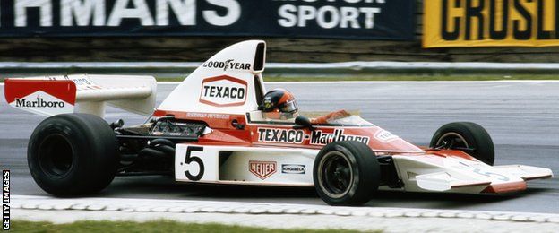 Emerson Fittipaldi contests the 1974 British Grand Prix for McLaren