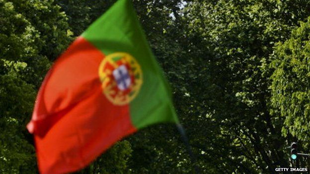 Portuguese flag at anniversary rally 40 years after the Carnation Revolution, on 25 April 2014