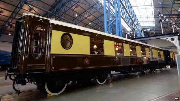 Pullman carriage which carried the family members of Winston Churchill to his funeral goes on display at the National Railway Museum, York,