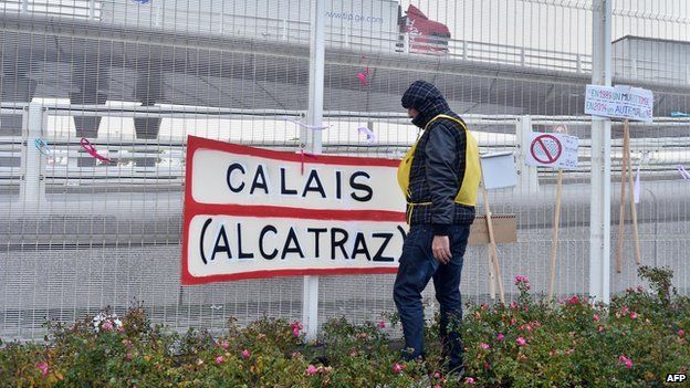 Calais (Alcatraz) sign on International Migrants Day