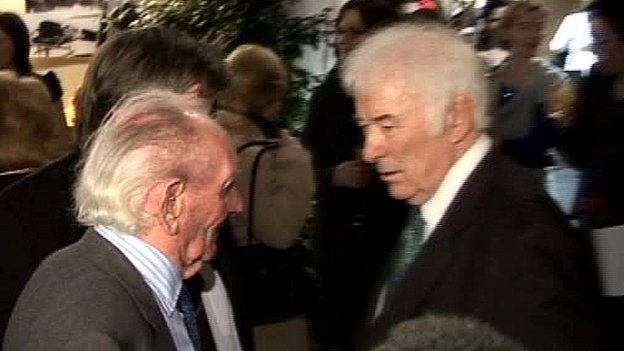 Brian Friel in conversation with Seamus Heaney at the opening of the theatre named in his honour at Queen's University, Belfast in 2009