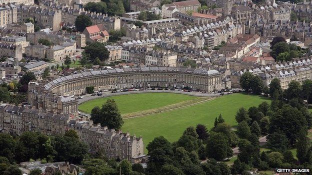 Aerial view of The Royal Crescent in Bath