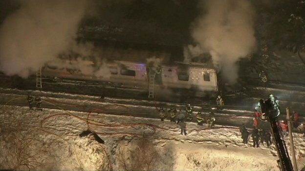 Aerial images of train crash near New York