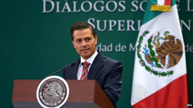 Enrique Pena Nieto speaking in Mexico City on 27 January 2015