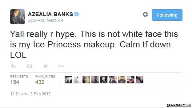 Azealia Banks explains 'white face' Twitter comment News